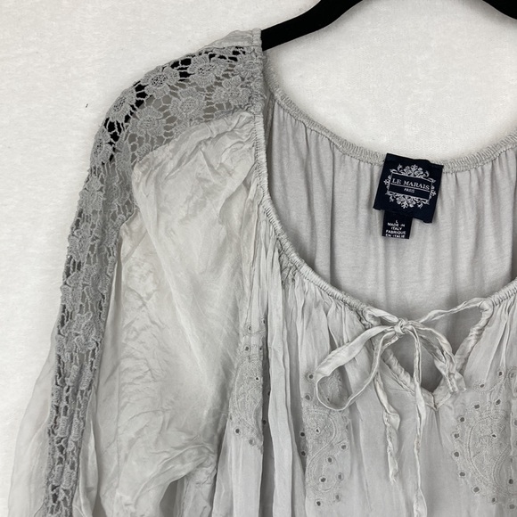 Le Marais Paris Women’s Silk Boho Peasant Tunic Top sz Large - Picture 4 of 12